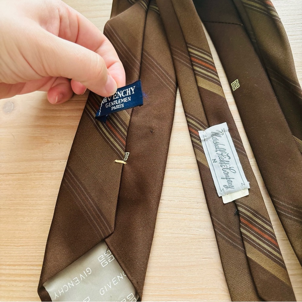 Givenchy Vintage Mens Brown Polyester Standard Tie Designer Luxury Striped - Picture 5 of 7